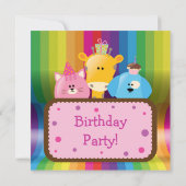 かわいい動物カラフルの女の子の誕生会 招待状 (裏面)