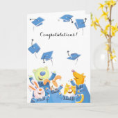 かわいい動物キャップ卒業カスタマイズ可能カード カード (黄色い花)