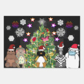 かわいい動物クリスマスツリークリスマスラッピング ラッピングペーパーシート (正面)