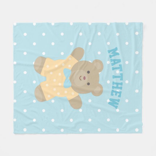 かわいい動物グリズリーベアーキュブキッズあなたの名前を追加 フリースブランケット (正面(横))