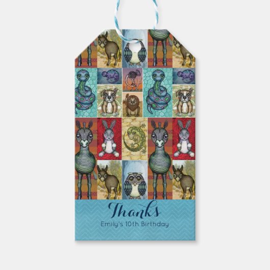 かわいい動物コラージュフォークアートデザインありがとう ギフトタグ (正面)