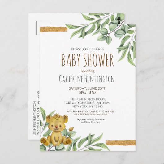 かわいい動物サファリジャングルライオンベビーシャワーインビータ ポストカード (正面/裏面)