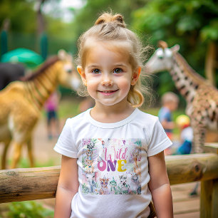 かわいい動物サファリワイルドワンバースデーパーティー ベビーTシャツ