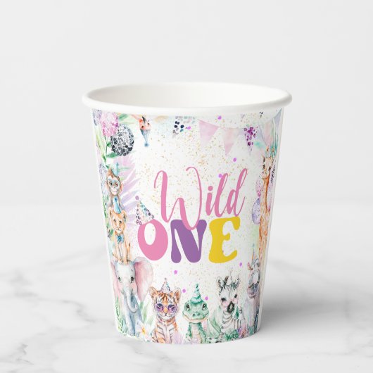 かわいい動物サファリワイルドワンバースデーパーティー 紙コップ (裏面)