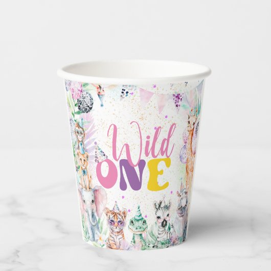 かわいい動物サファリワイルドワンバースデーパーティー 紙コップ (正面)