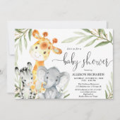 かわいい動物サファリ男女兼用ーベビーシャワー 招待状 (正面)