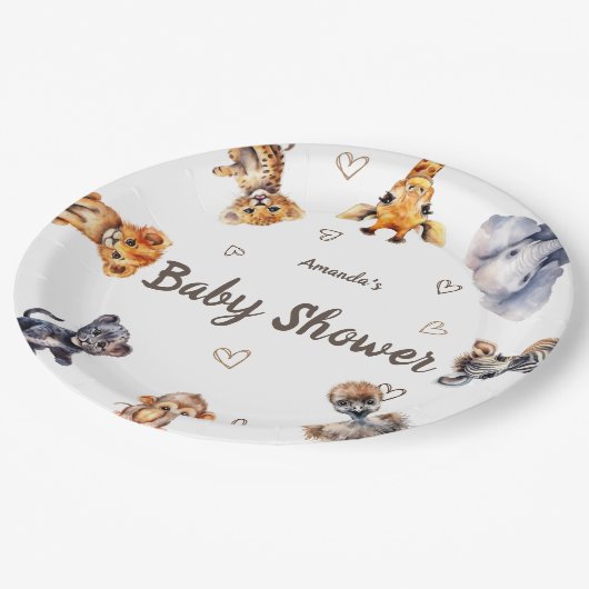 かわいい動物サファリ赤ちゃんシャワー ペーパープレート (アングル)