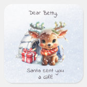 かわいい動物サンタのトナカイ雪の結晶キッドクリスマス スクエアシール (正面)