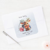 かわいい動物サンタのトナカイ雪の結晶キッドクリスマス スクエアシール (封筒)