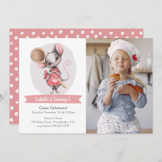 かわいい動物シェフ誕生日パーティーの招待状 招待状 (正面/裏面)