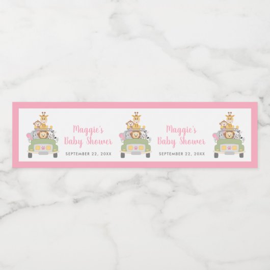 かわいい動物ジャングルサファリピンクベビーガールシャワー ペットボトルラベル (シングルラベル)