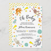 かわいい動物スター&ムーンベビーシャワー招待状 招待状 (正面/裏面)