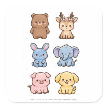かわいい動物ステッカー | クマ+シカ+ウサギ セット