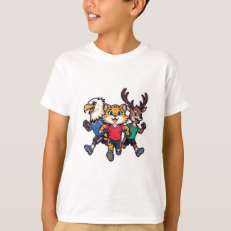 かわいい動物スポーツチームマスコットキャラクターデザイン Tシャツ