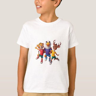 かわいい動物スポーツチームマスコットキャラクターデザイン Tシャツ