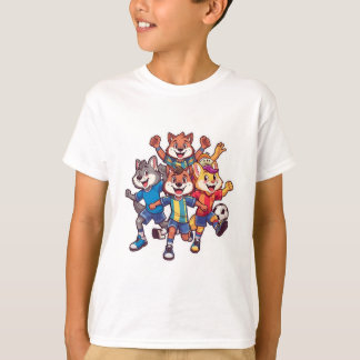かわいい動物スポーツチームマスコットキャラクターデザイン Tシャツ