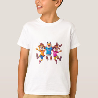 かわいい動物スポーツチームマスコットキャラクターデザイン Tシャツ
