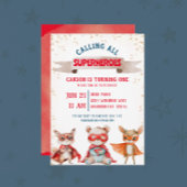 かわいい動物スーパーヒーローファースト誕生日 招待状