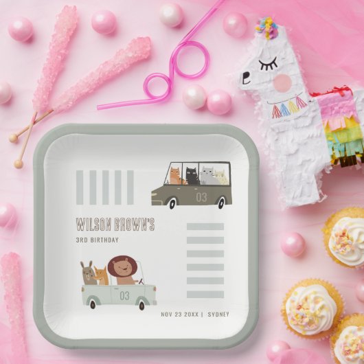 かわいい動物ズインザカーシティロード子供の誕生日 ペーパープレート (パーティー)