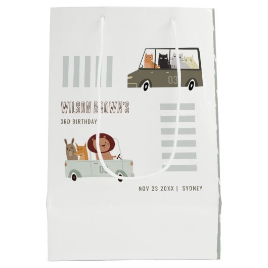 かわいい動物ズインザカーシティロード子供の誕生日 ミディアムペーパーバッグ (裏面)