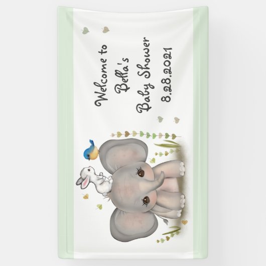 かわいい動物ゾウ赤ちゃんシャワーパーティーバナー 横断幕 (縦)