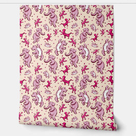 かわいい動物ダンスピンククリームスモール子供部屋 壁紙