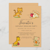 かわいい動物テンピンボーリング誕生日パーティーカスタム 招待状 (正面/裏面)