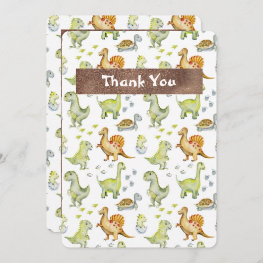 かわいい動物ディナサールかわいいベビーシャワー サンキューカード (正面/裏面)