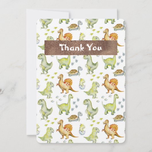 かわいい動物ディナサールかわいいベビーシャワー サンキューカード (正面)