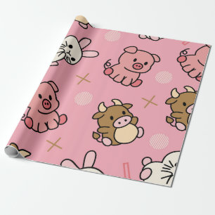かわいい動物デザインシームレスパターン紙 ラッピングペーパー
