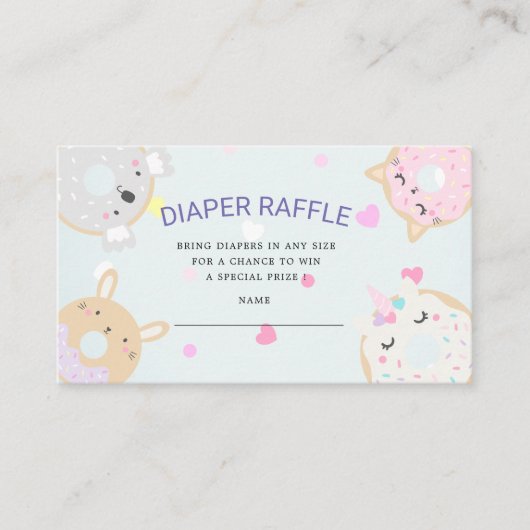 かわいい動物ドーナツおむつラッフルチケット エンクロージャーカード (正面)