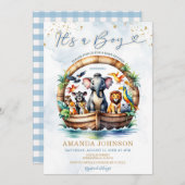 かわいい動物ノアの箱舟の赤ちゃんシャワー 招待状 (正面/裏面)