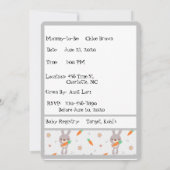 かわいい動物バニーかわいい一般的な赤ちゃんシャワー 招待状 (裏面)