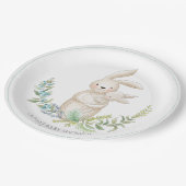 かわいい動物バニーパーソナライズされたグリーンベビーシャワー ペーパープレート (アングル)