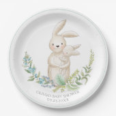 かわいい動物バニーパーソナライズされたグリーンベビーシャワー ペーパープレート (正面)