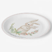 かわいい動物バニーピンクパーソナライズされたの赤ちゃんシャワー ペーパープレート (アングル)