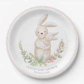 かわいい動物バニーピンクパーソナライズされたの赤ちゃんシャワー ペーパープレート (正面)