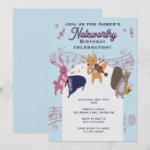 かわいい動物バンドが楽器を演奏する オーダーメイド 招待状 (正面/裏面)