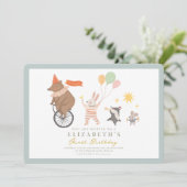 かわいい動物バンドの1歳誕生日 招待状 (スタンド正面)