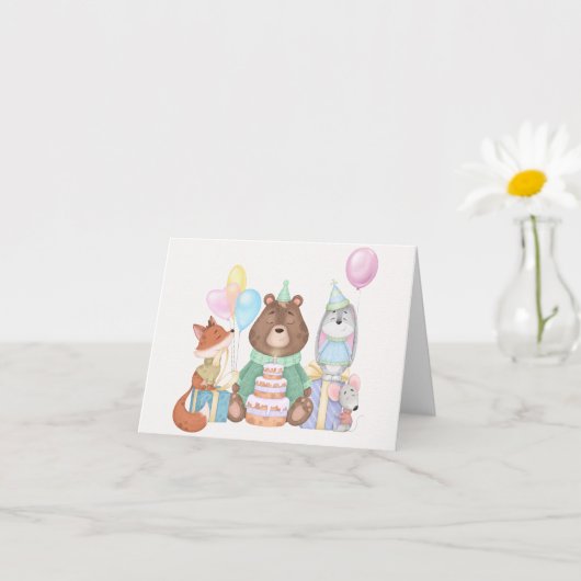かわいい動物パステル色の誕生日パーティー カード (小さな植物)