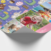 かわいい動物パターンハッピーバースデー文字+写真 ラッピングペーパー (角)