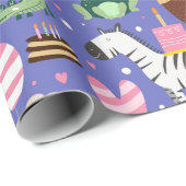 かわいい動物パターンハッピーバースデー文字+写真 ラッピングペーパー (ロールコーナー)