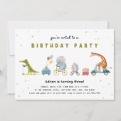 かわいい動物パレードパーティー誕生日 招待状 (正面)