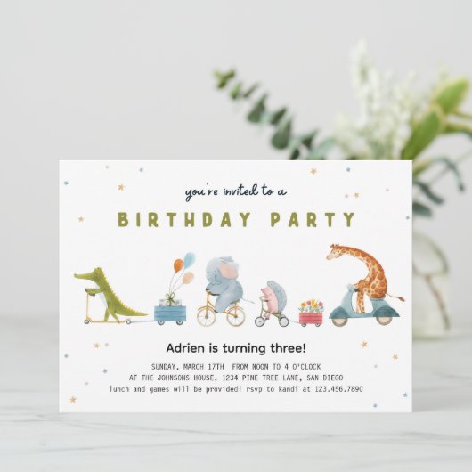 かわいい動物パレードパーティー誕生日 招待状 (スタンド正面)
