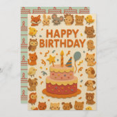 かわいい動物パーティー誕生日カード (正面/裏面)