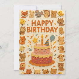 かわいい動物パーティー誕生日カード