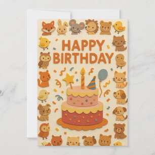かわいい動物パーティー誕生日カード