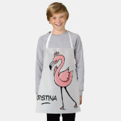 かわいい動物ピンクのフラミンゴの名前パーソナライズされたの子供 エプロン (着用した状態)