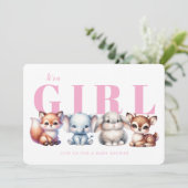 かわいい動物ピンクの女の子ベビーシャワー招待状 招待状 (スタンド正面)