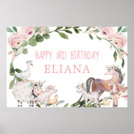 かわいい動物ピンクの緑の歓迎サイン ポスター